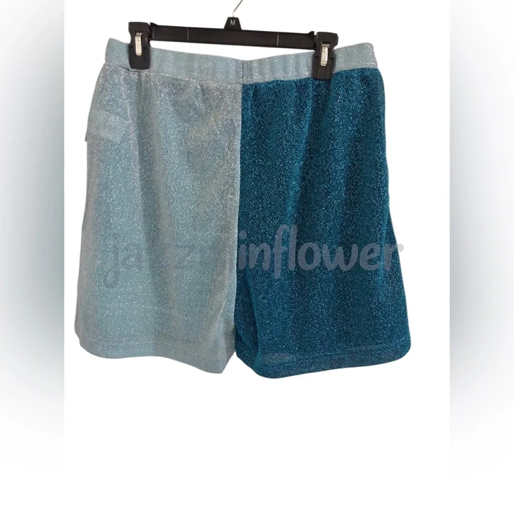 Kurt Geiger blue shimmer colorblock sheer swim cover up shorts size large‎ new